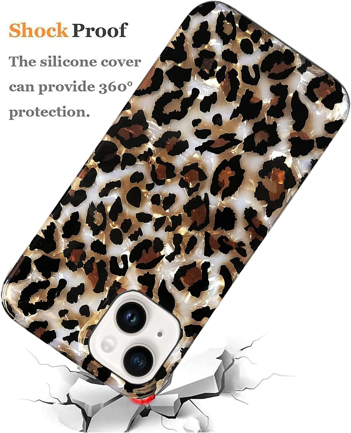 J.west Funda compatible con iPhone 15 de 6.1 pulgadas, funda de lujo translúcida translúcida con estampado de leopardo y guepardo, diseño nacarado,