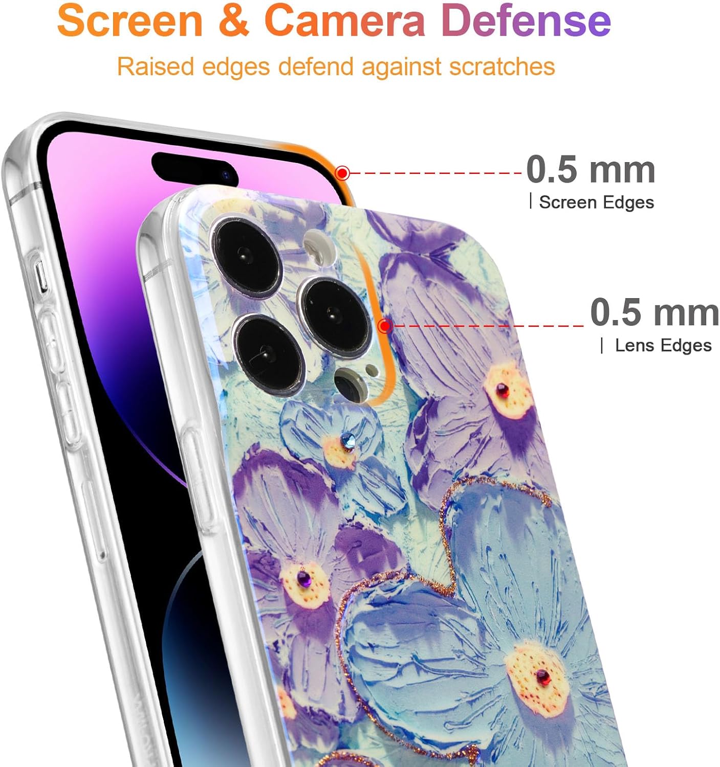 EYZUTAK Funda para iPhone 13 Pro Max, colorida pintura al óleo retro flor patrón brillante láser lindo exquisito floral flor funda protectora