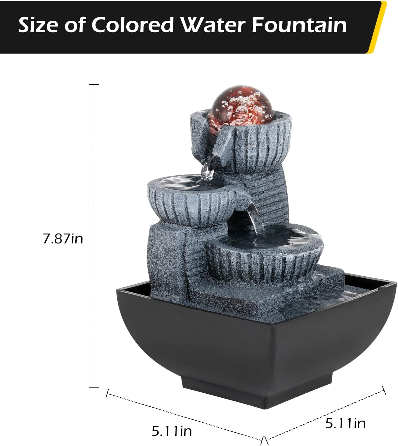Dyna-Living Fuente de agua de mesa para interiores, fuente de agua de relajación Feng Shui, fuente de cascada con luces para decoración del hogar,