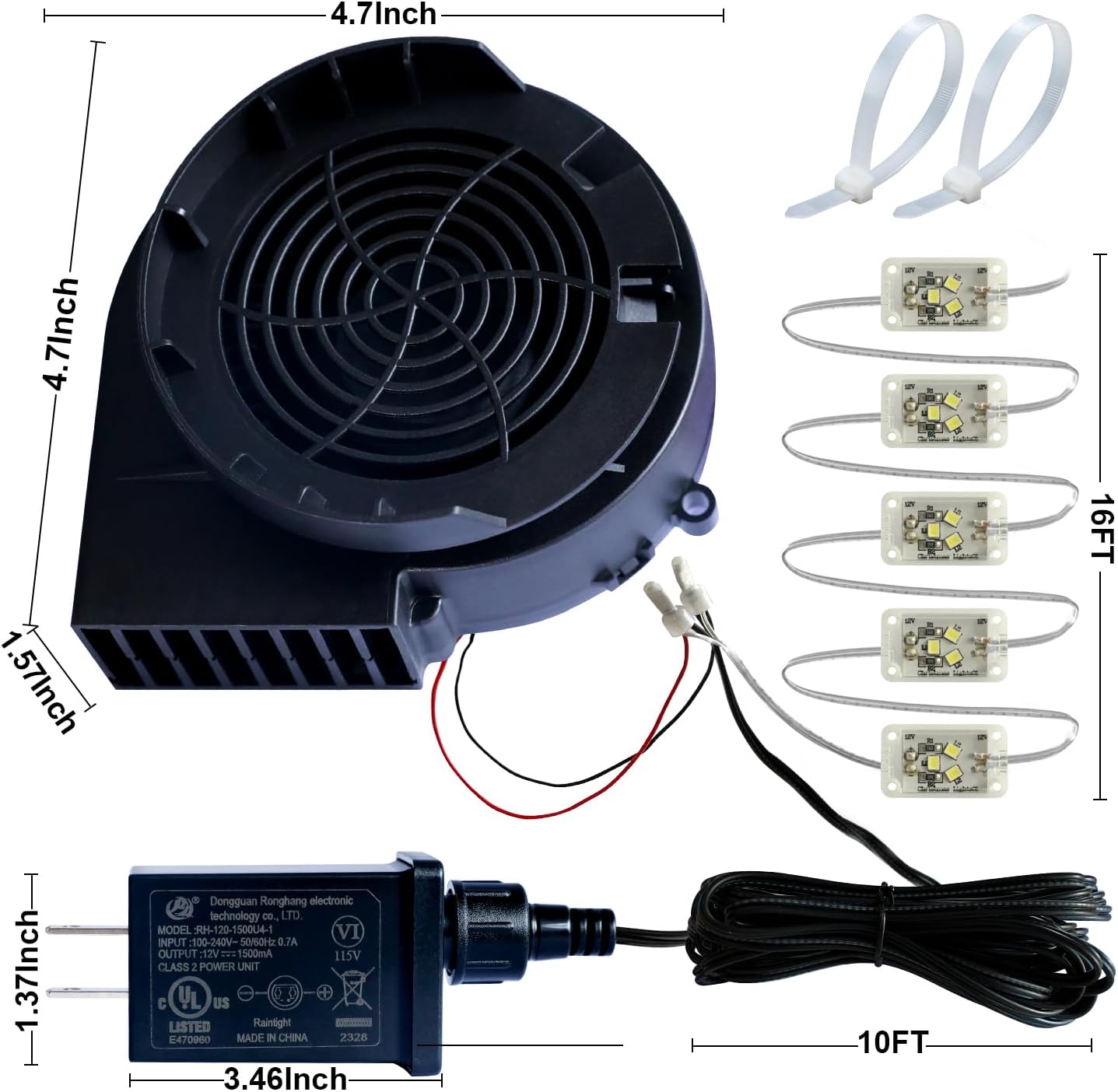 DomKom Soplador inflable de repuesto de 1.5 A para decoraciones inflables de patio, con adaptador de 12 V2.0 A y 5 luces LED, para decoraciones