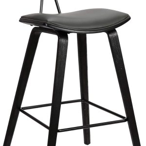 Armen Living Fox – Taburete de bar moderno de mediados de siglo de piel sintética gris y madera negra de 25.5 pulgadas Armen Living Fox – Taburete de bar moderno de mediados de siglo de piel sintética gris y madera negra de 25.5 pulgadas