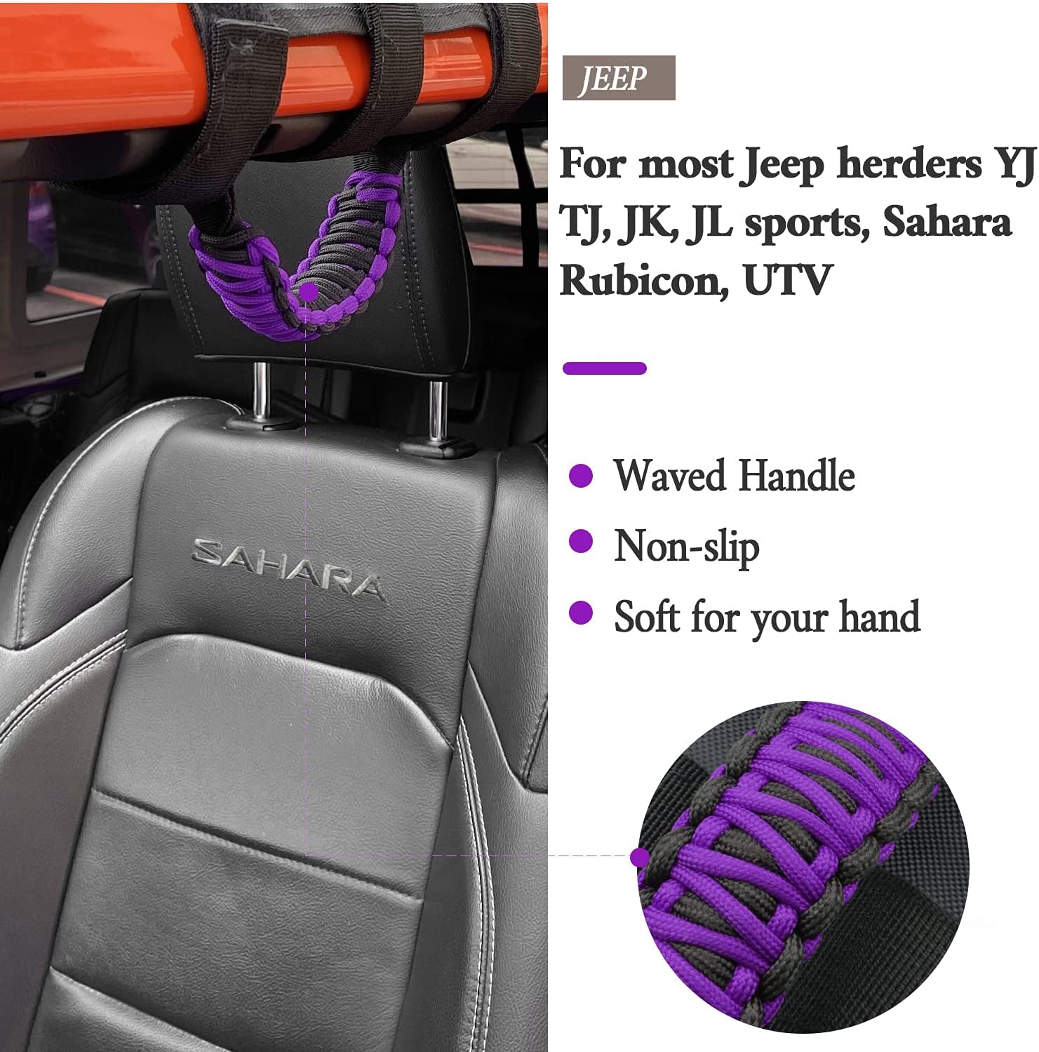 4 asas de agarre para Jeep Wrangler YJ TJ JK JKU JL JLU Sports Sahara Freedom Rubicon Unlimited X Gladiator JT 1955-2022 UTV ATV Paracord accesorios