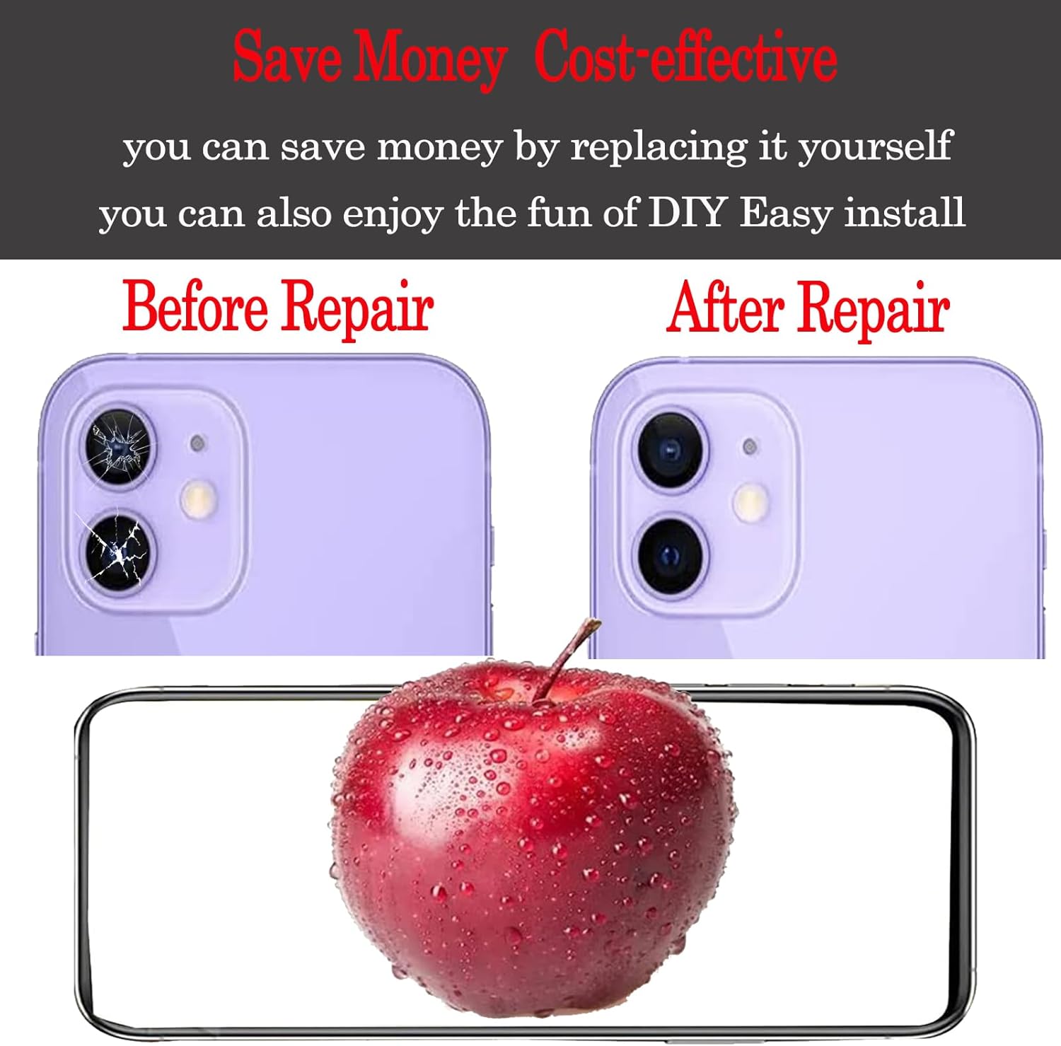 Fixcella – Juego de 2 lentes de repuesto para cámara trasera trasera para iPhone 12 y 12 Mini, lente de cámara de teléfono celular OEM Fixcella con