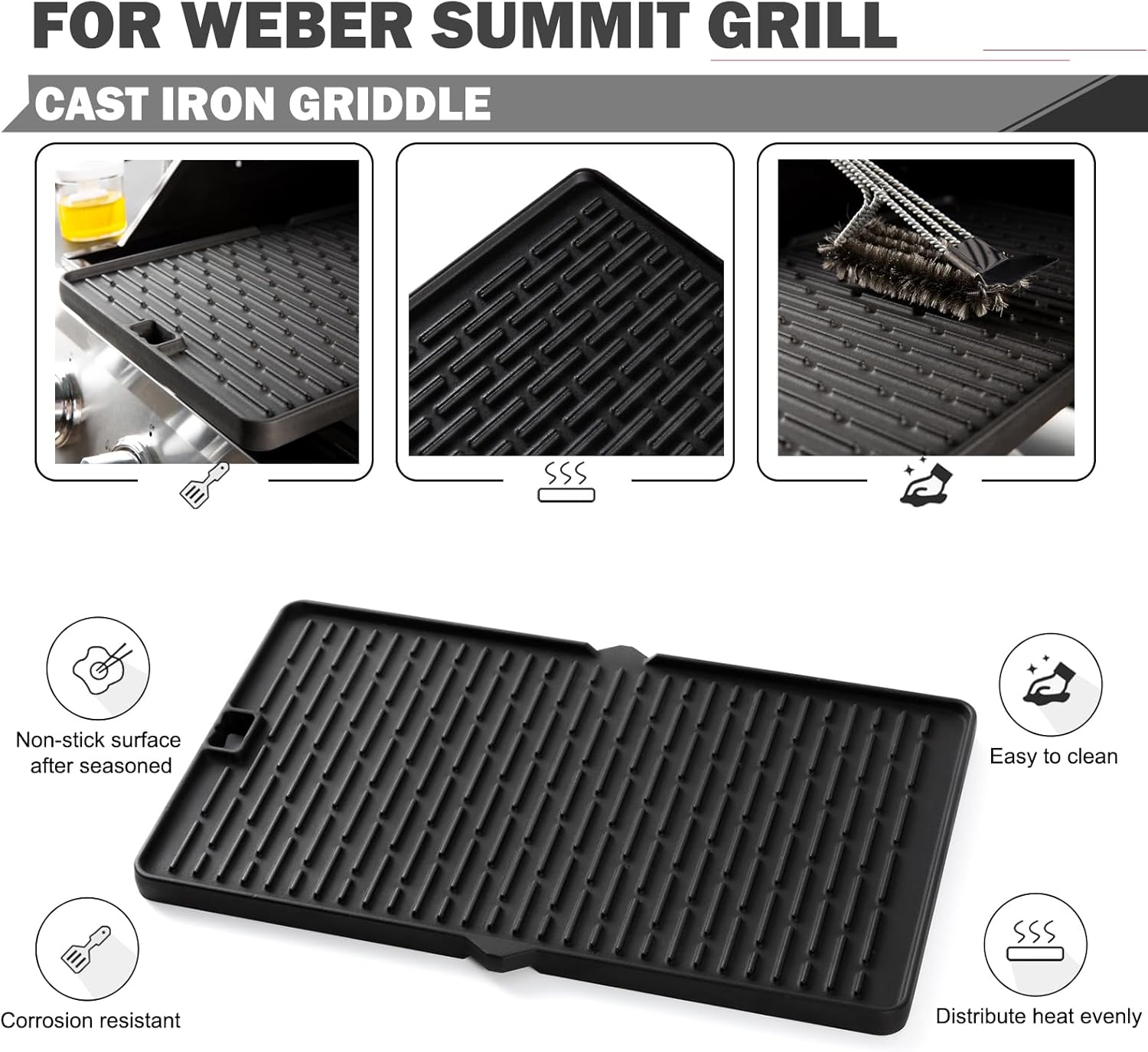 7404 – Repuesto de plancha para parrilla Weber Summit 400 Serie 600, piezas de repuesto de parrilla Summit S-670 S-470 E-470 E-470, placa reversible