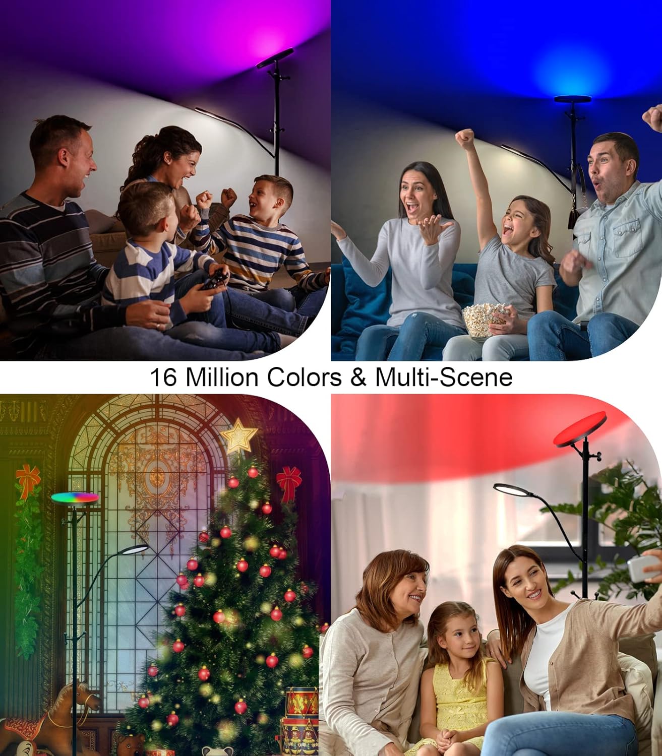 Lámpara de pie inteligente RGB, lámpara de sala de estar, lámpara de ropa y sombrero, lámpara de pie LED luz principal y lámpara de lectura lateral,