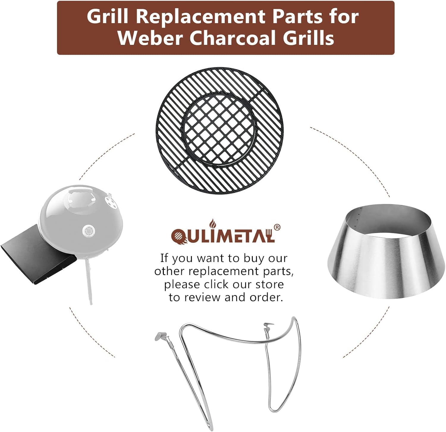 QuliMetal Barbacoa Whirlpool para Weber Kettle 22 26.75 pulgadas WSM, huevo verde grande, Kamado Joe, Weber Smokey Mountain Charcoal Briquet