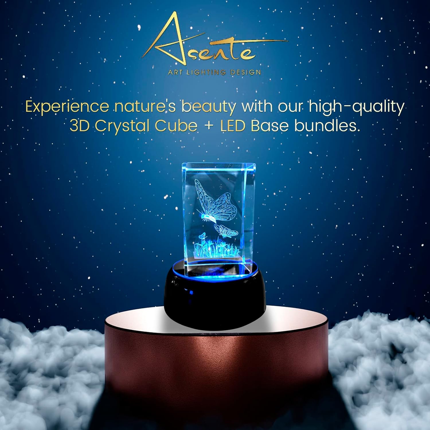 ASENTE Base de luz LED para arte de cristal y vidrio, base de pantalla LED redonda con luces blancas brillantes, luz artística a pilas – Base de