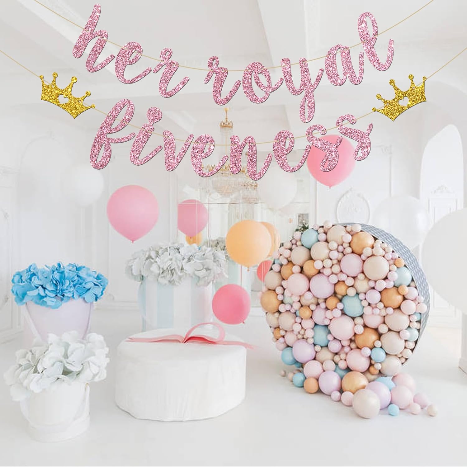 Cartel con texto en inglés “Her Royal Fivenity” – Decoración de fiesta de cumpleaños número 5 para niñas, suministros de decoración de fiesta de
