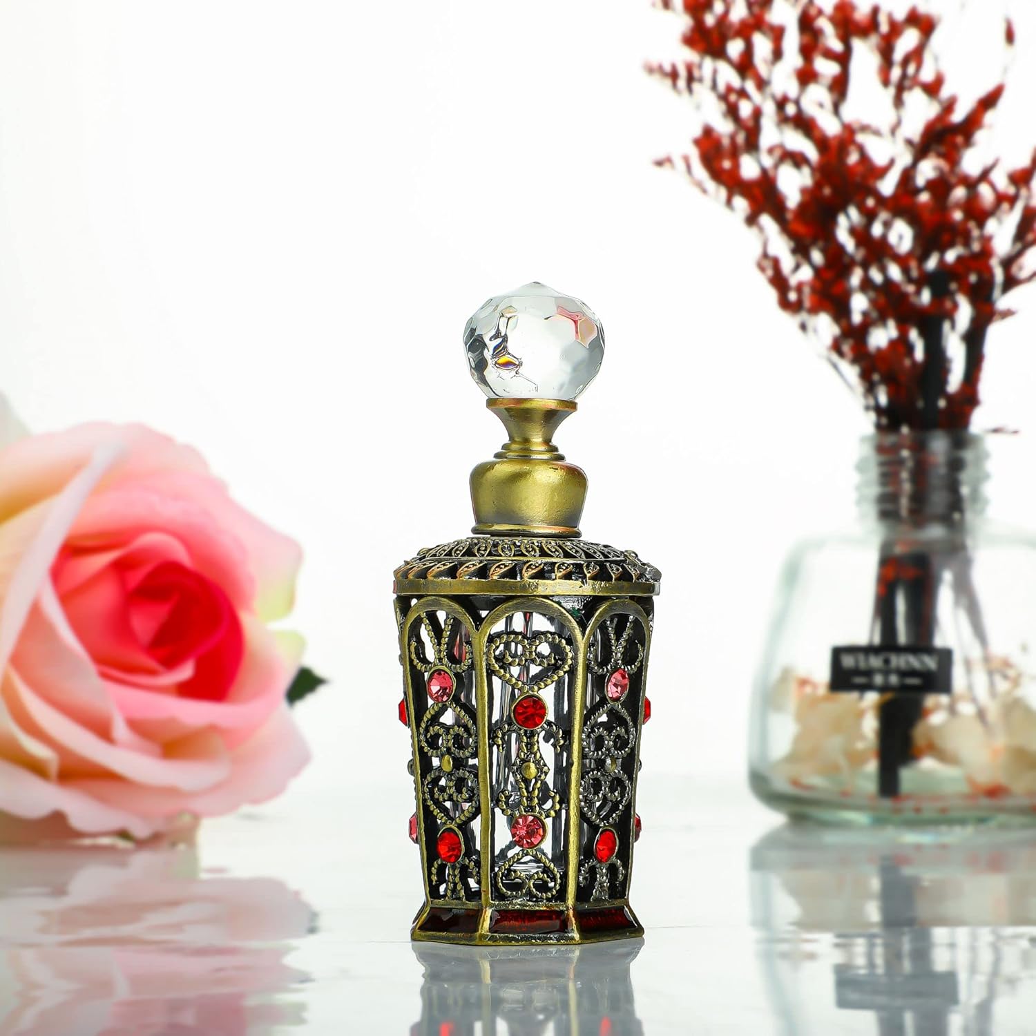YU FENG Frascos de perfume de cristal antiguos vacíos vintage con joyas decorativas de lujo para frascos de perfume (0.3 fl oz)