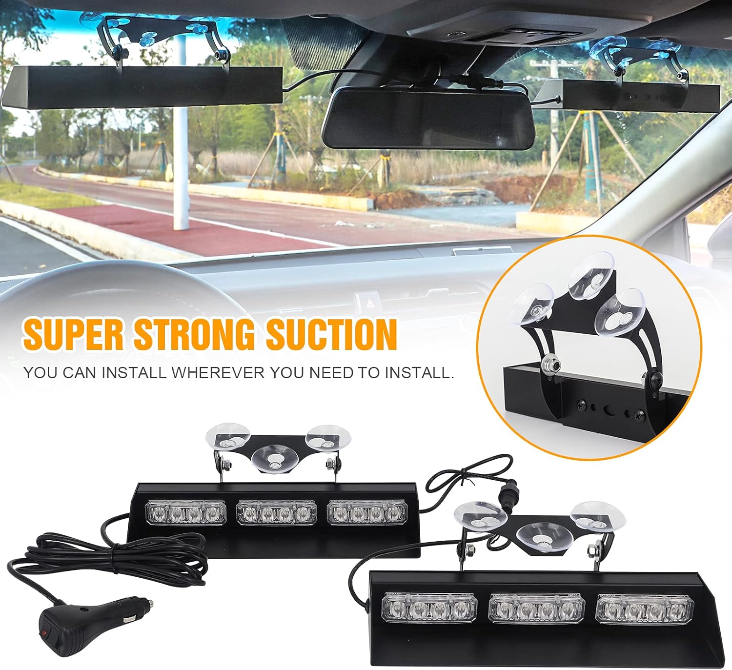 XRIDONSEN 2 tiras de luces estroboscópicas de emergencia de camión de 70 pulgadas y luces estroboscópicas de emergencia blanco ámbar para parabrisas