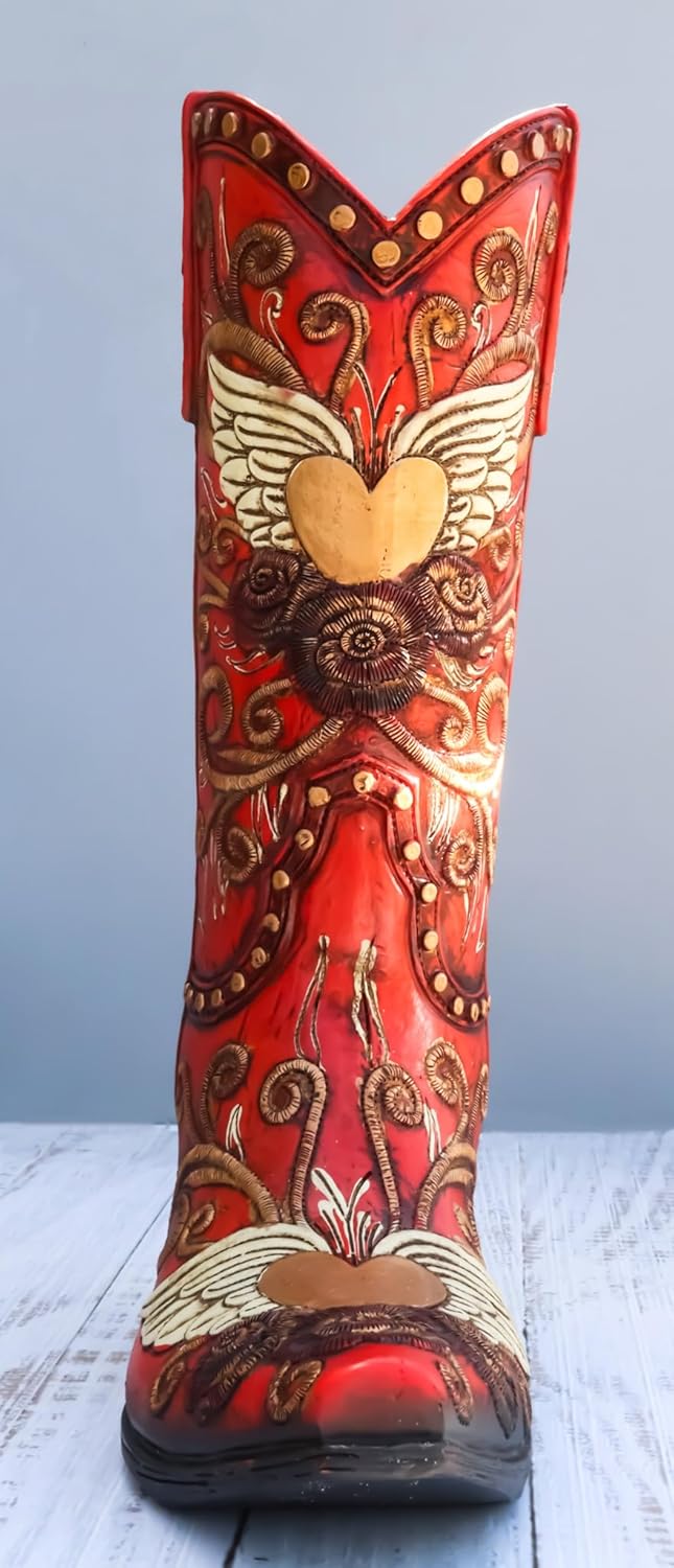 Ebros Gift Ramo de flores rústicas de imitación rojo con alas de ángel de cuero sintético con diseño de corazón y rosas de vaquera o vaquero,