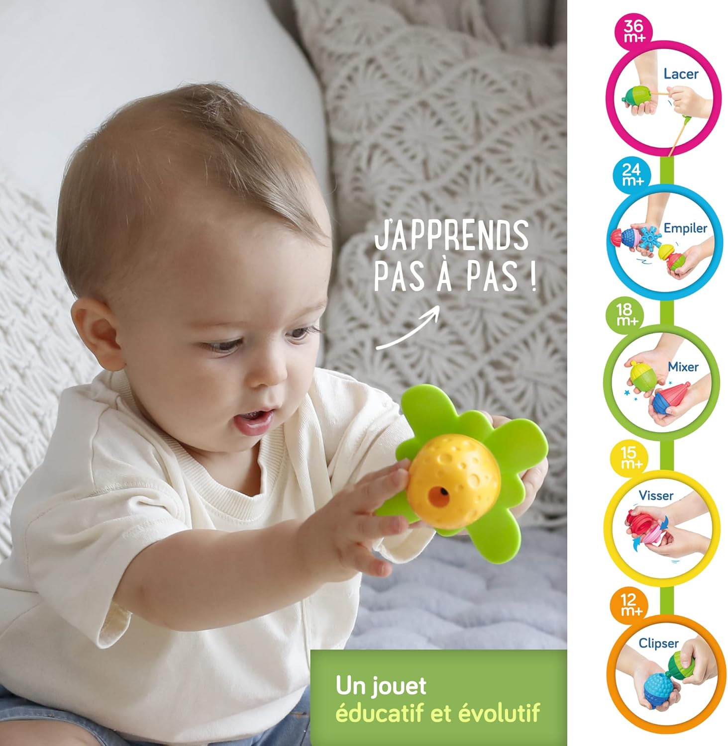 24 piezas de cuentas para bebés y niños pequeños, juguete educativo Montessori de construcción STEM de 10 meses a 3 años – BL200