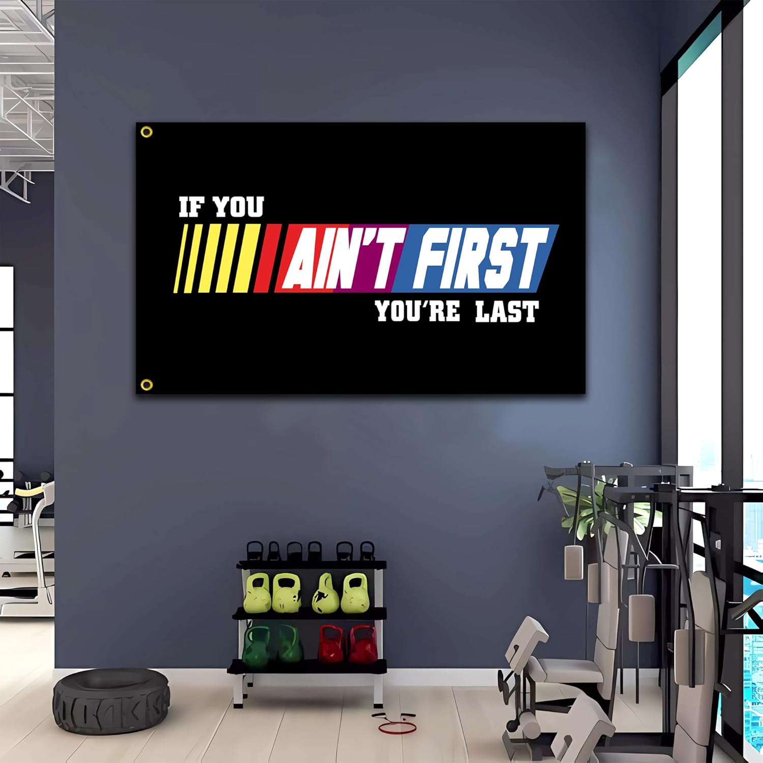 Bandera motivacional de “If You Ain’t First You’re Ultim” de 3 x 5 pies, Talladega Nights Fitness, para dormitorio universitario, gimnasio, fiestas,
