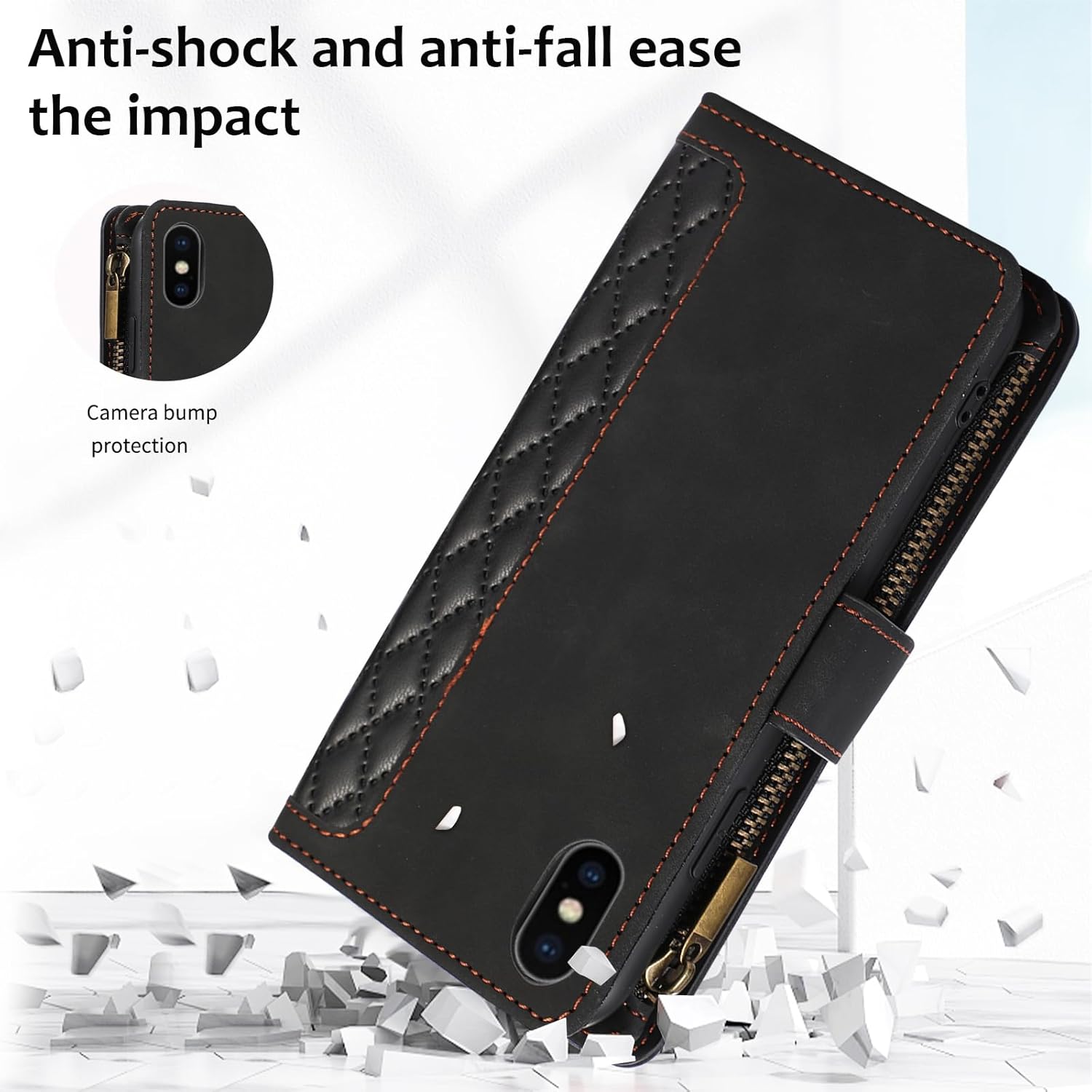Asuwish Funda de teléfono para iPhone Xs X 10 10s Funda tipo cartera con protector de pantalla de vidrio templado y correa para la muñeca con