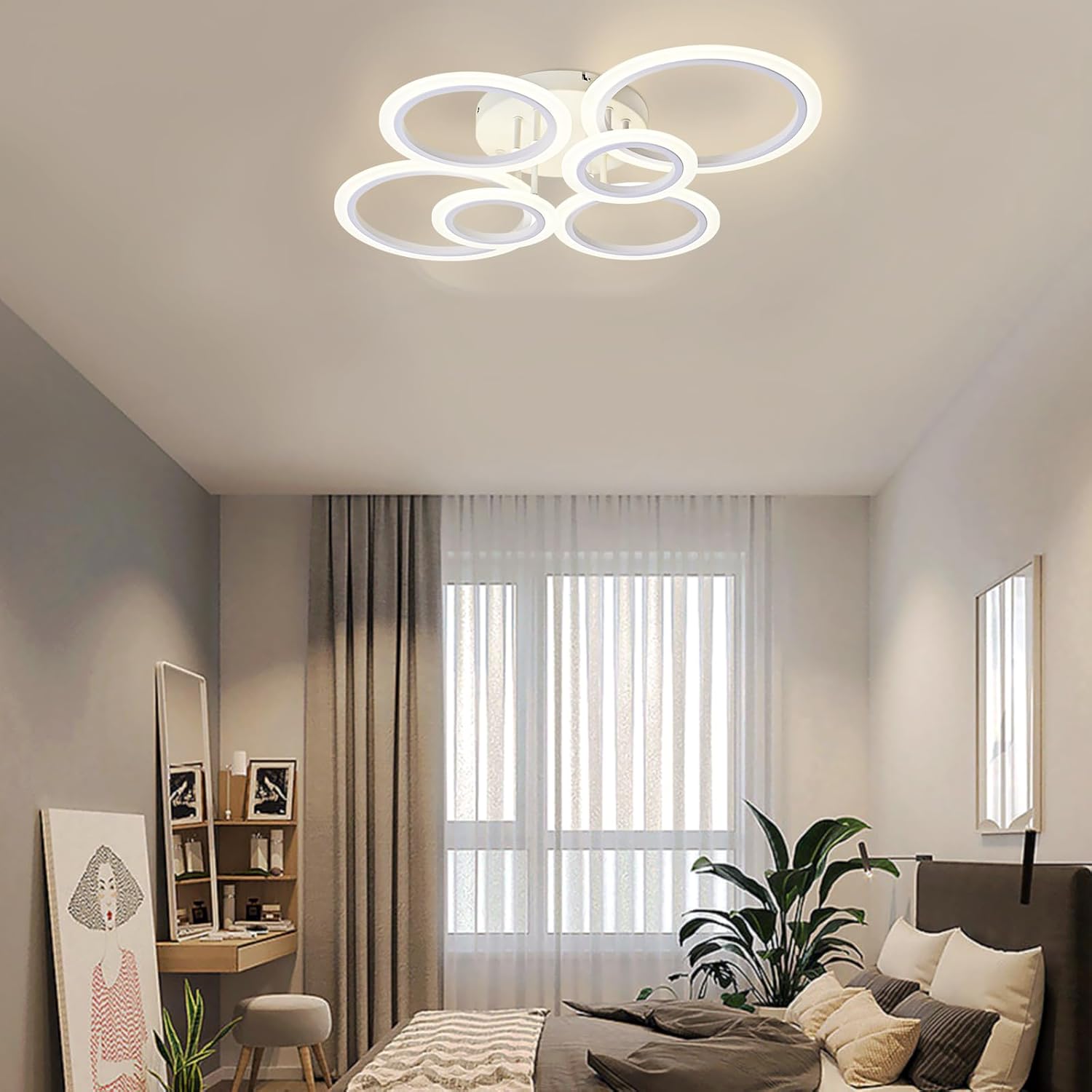 Lámpara de techo LED moderna, luz de techo blanca de 6 anillos, lámpara de techo de montaje empotrado de 4000 K para cocina, dormitorio, sala de