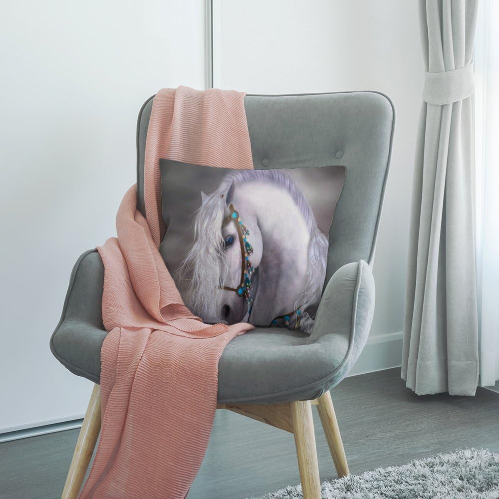 HGOD DESIGNS Funda de almohada con diseño de caballo, hermoso caballo blanco africano, funda de cojín cuadrada estándar decorativa para el hogar