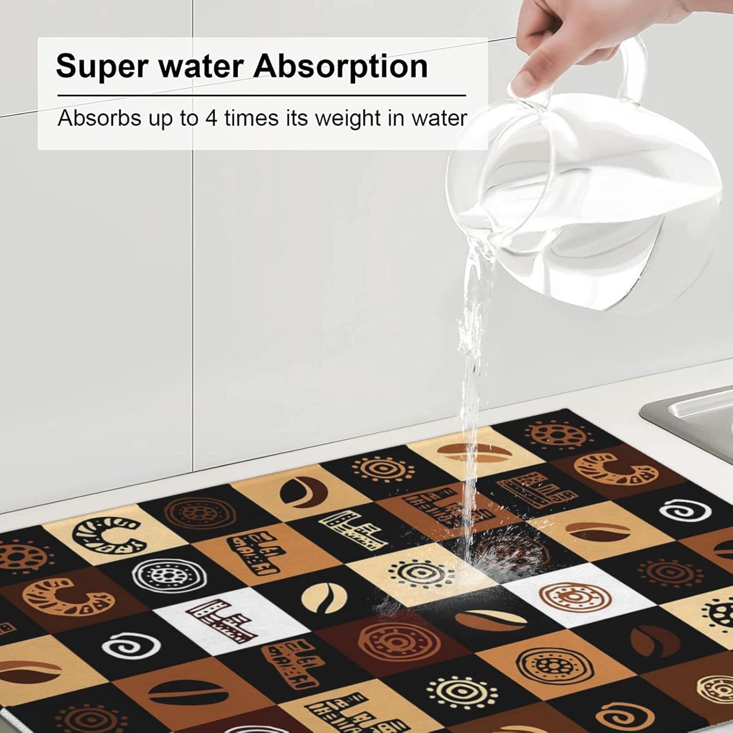 Tapete de secado de platos de café de celosía para encimera de cocina, extra grande, absorbente, microfibra de secado rápido, accesorios de 18 x 24
