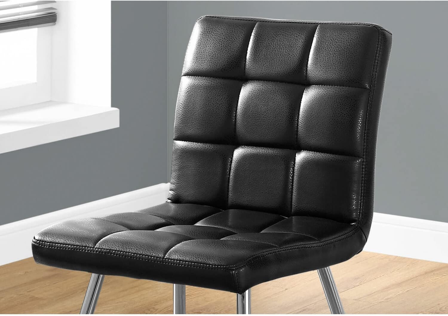 Monarch Specialties Silla de comedor de 2 piezas de metal cromado con aspecto de cueronegro, 32 pulgadas