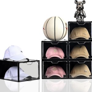 Organizador de sombreros para gorras de béisbol, paquete de 6 cajas de almacenamiento de sombreros de plástico transparente con puerta magnética, Organizador de sombreros para gorras de béisbol, paquete de 6 cajas de almacenamiento de sombreros de plástico transparente con puerta magnética,