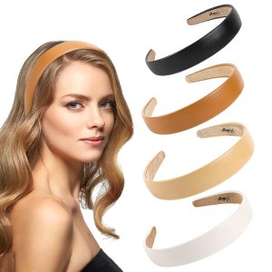 Vin Beauty Paquete de 4 diademas de cuero sólido para mujer, diadema antideslizante de 1 pulgada de ancho, elegantes y suaves, de poliuretano, Vin Beauty Paquete de 4 diademas de cuero sólido para mujer, diadema antideslizante de 1 pulgada de ancho, elegantes y suaves, de poliuretano,
