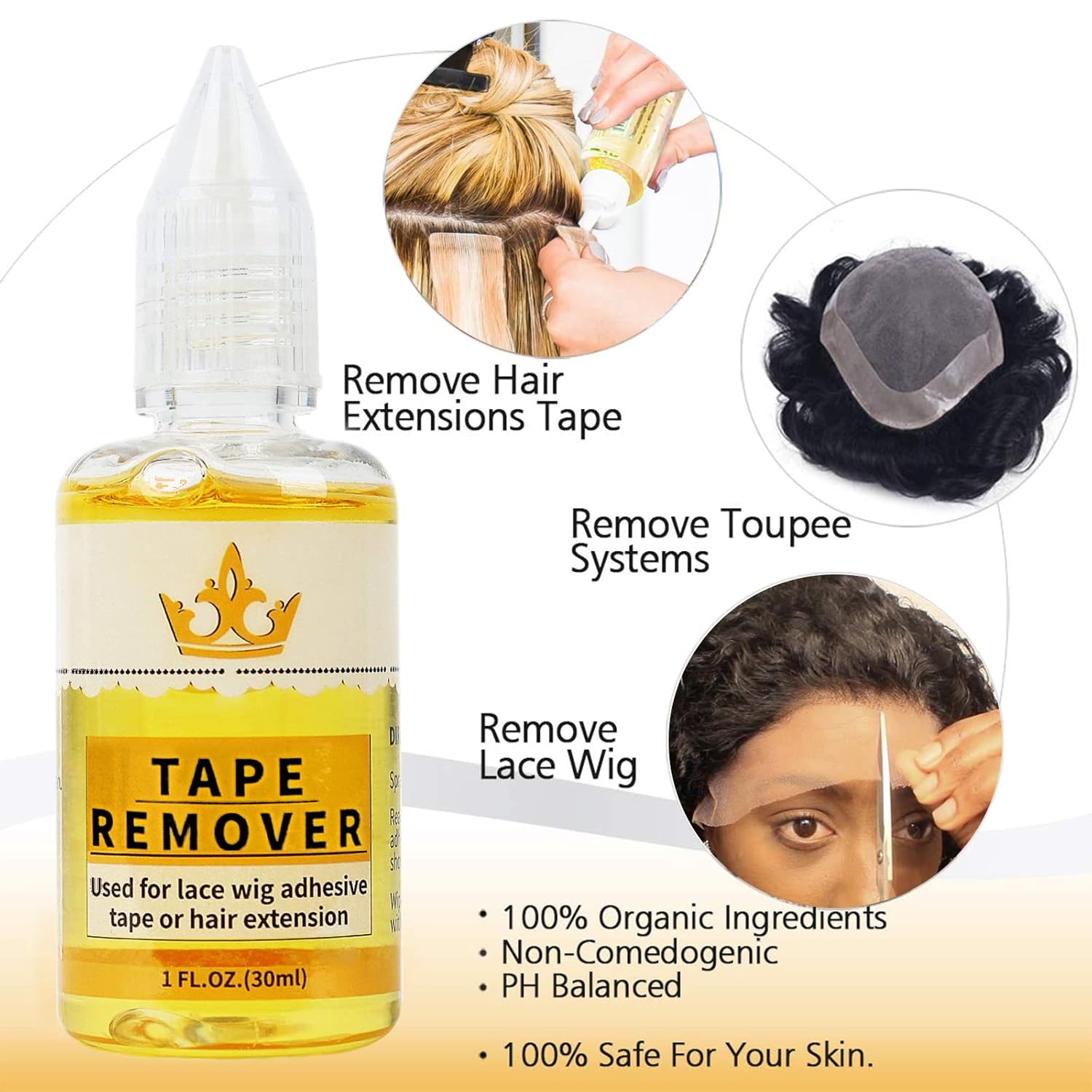 Removedor de extensiones adhesivas, extensiones de cabello de acción rápida, pegamento de encaje para peluca, removedor de pegamento para