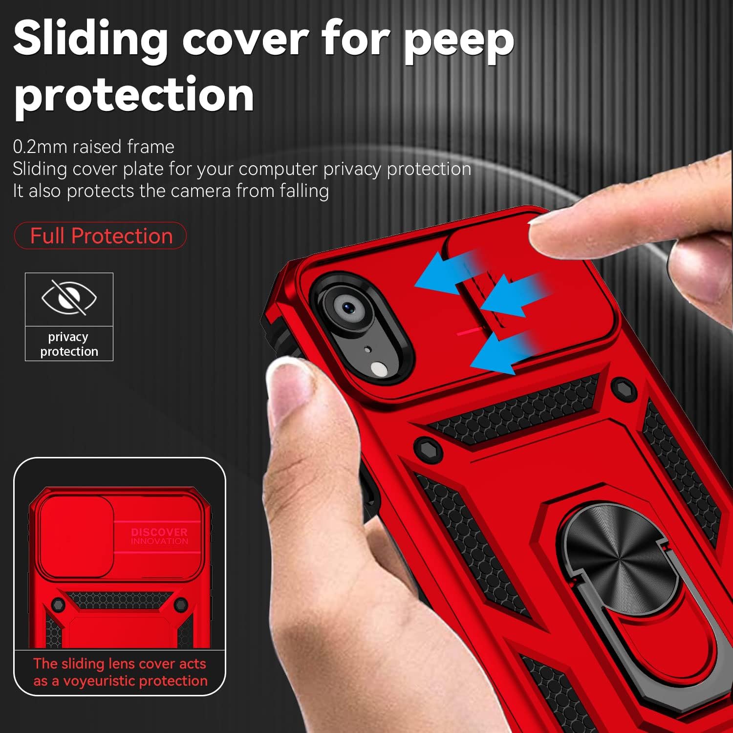 Funda para iPhone XR, con cubierta para lente de cámara, protector de pantalla HD, grado militar anillo de montaje en coche, soporte híbrido de