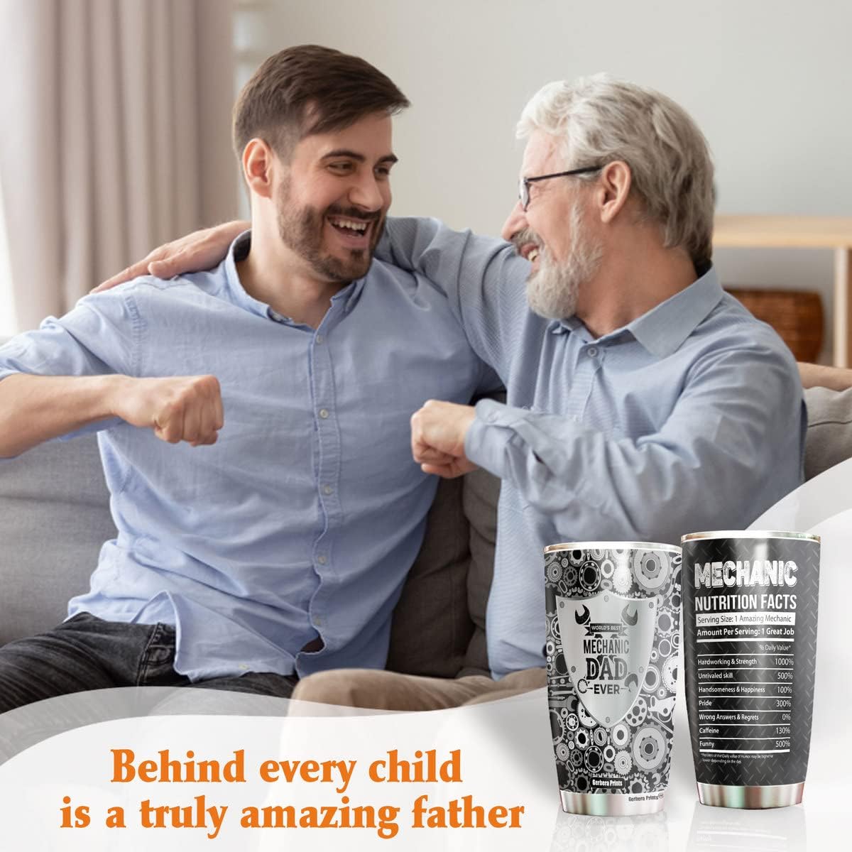 Mechanic Dad – Vasos aislados de 20 onzas con tapas, información nutricional para papá, tamaño de la porción, taza de Navidad para papá