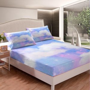 Feelyou Juego de sábanas bajeras de arco iris para niños, niñas, adolescentes, decoración de dormitorio, espacio exterior, color azul nube, blanco, Feelyou Juego de sábanas bajeras de arco iris para niños, niñas, adolescentes, decoración de dormitorio, espacio exterior, color azul nube, blanco,