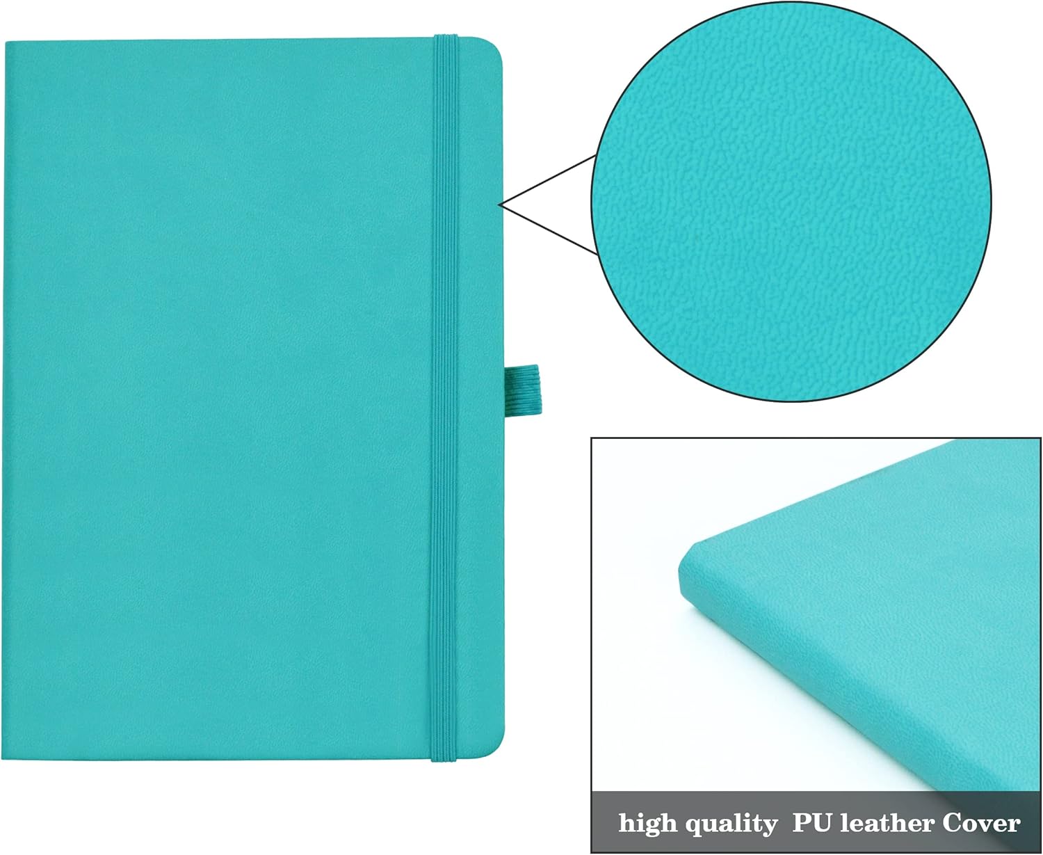Cuaderno de diario rayado de 192 páginas (azulverde) cuaderno pequeño tamaño A6, cuaderno de bolsillo forrado con soporte para bolígrafo, tapa dura,