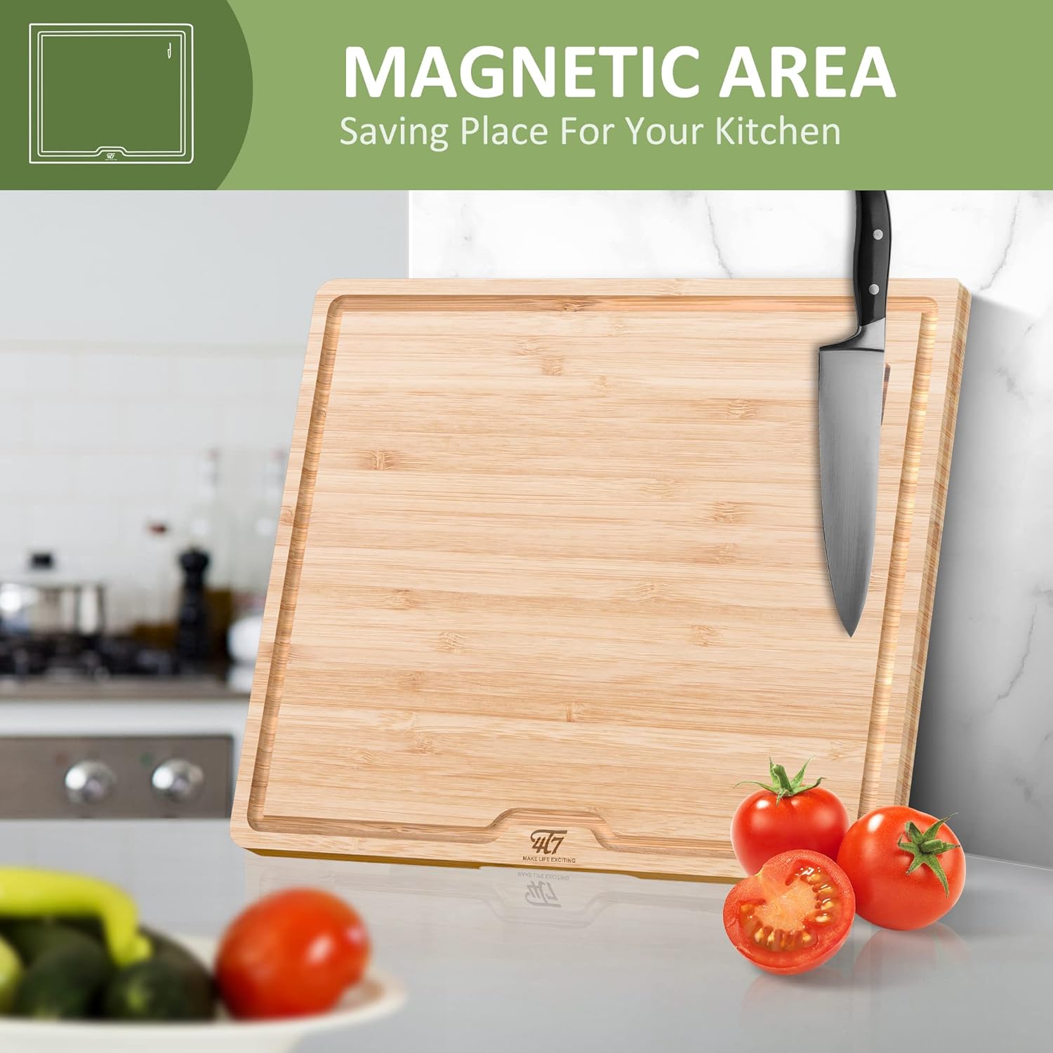 Tabla de cortar de bambú para cocina, tabla de cortar con ranura para jugo y asas, tabla de charcutería, reversible para preparación de comidas y