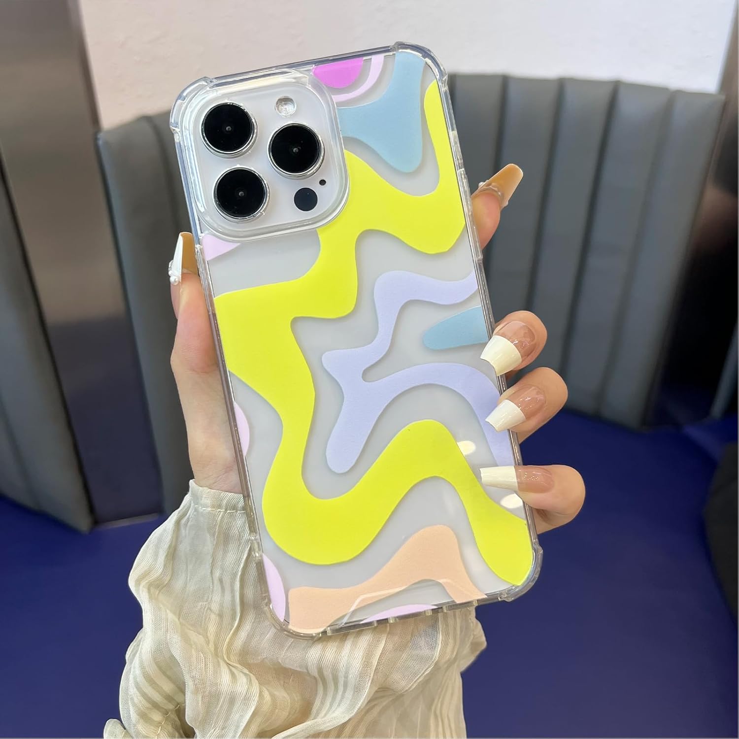 Ginkgonut Funda compatible con iPhone 14 Pro, diseño ondulado simple y simple para mujeres y niñas, funda de TPU suave + protección de policarbonato