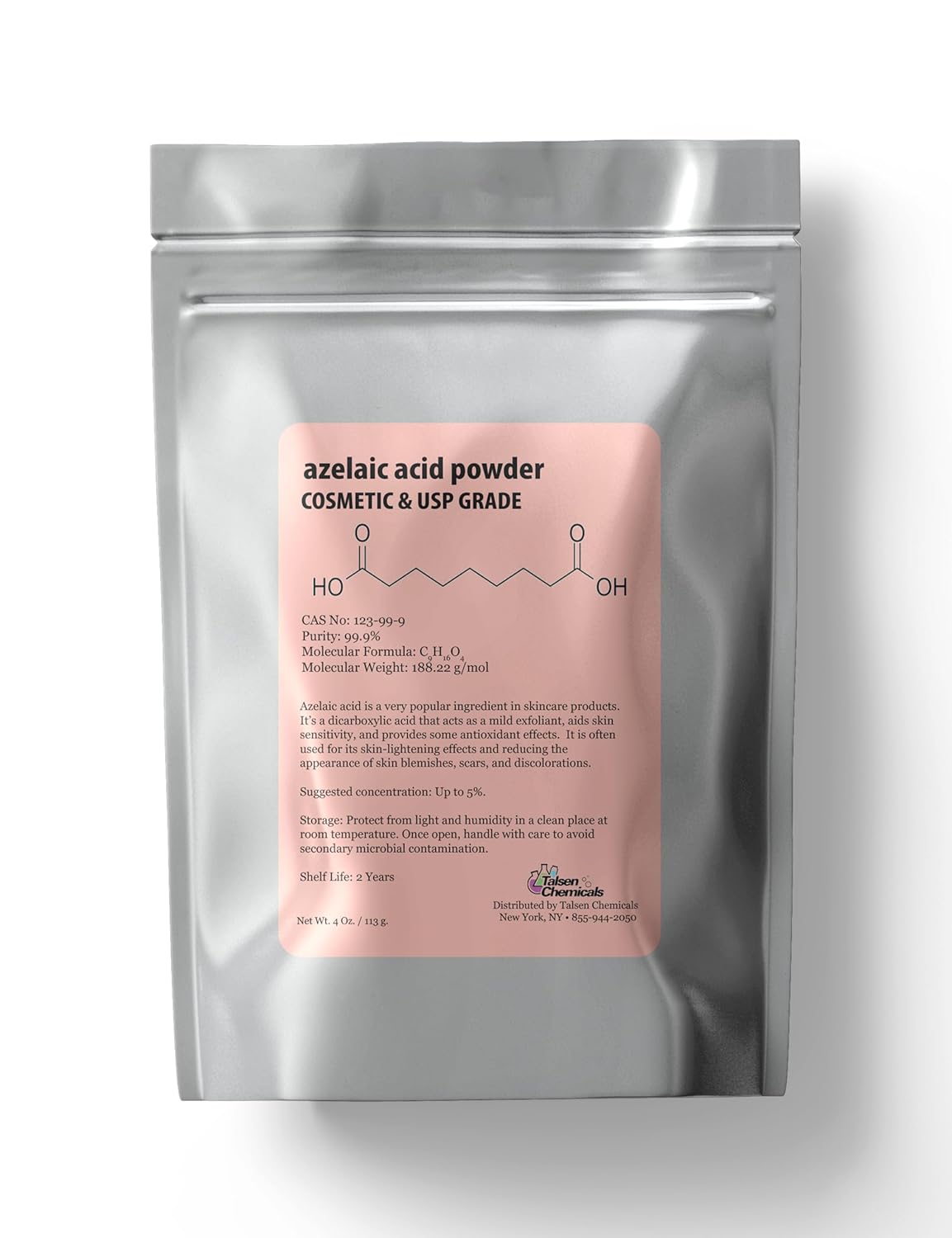 Polvo de ácido azelaico (4 onzas  3.99 oz) 99.9% ácido azelaico en polvo fino para hacer crema de ácido azelaico, gel y suero de ácido azelaico por