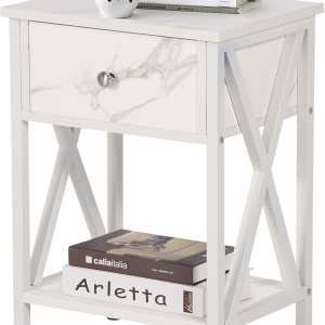 VECELO Mesa lateral con repisas Diseño en X Buró Mesa de noche Mueble versátil para sala de estar o dormitorio VECELO Mesa lateral con repisas Diseño en X Buró Mesa de noche Mueble versátil para sala de estar o dormitorio