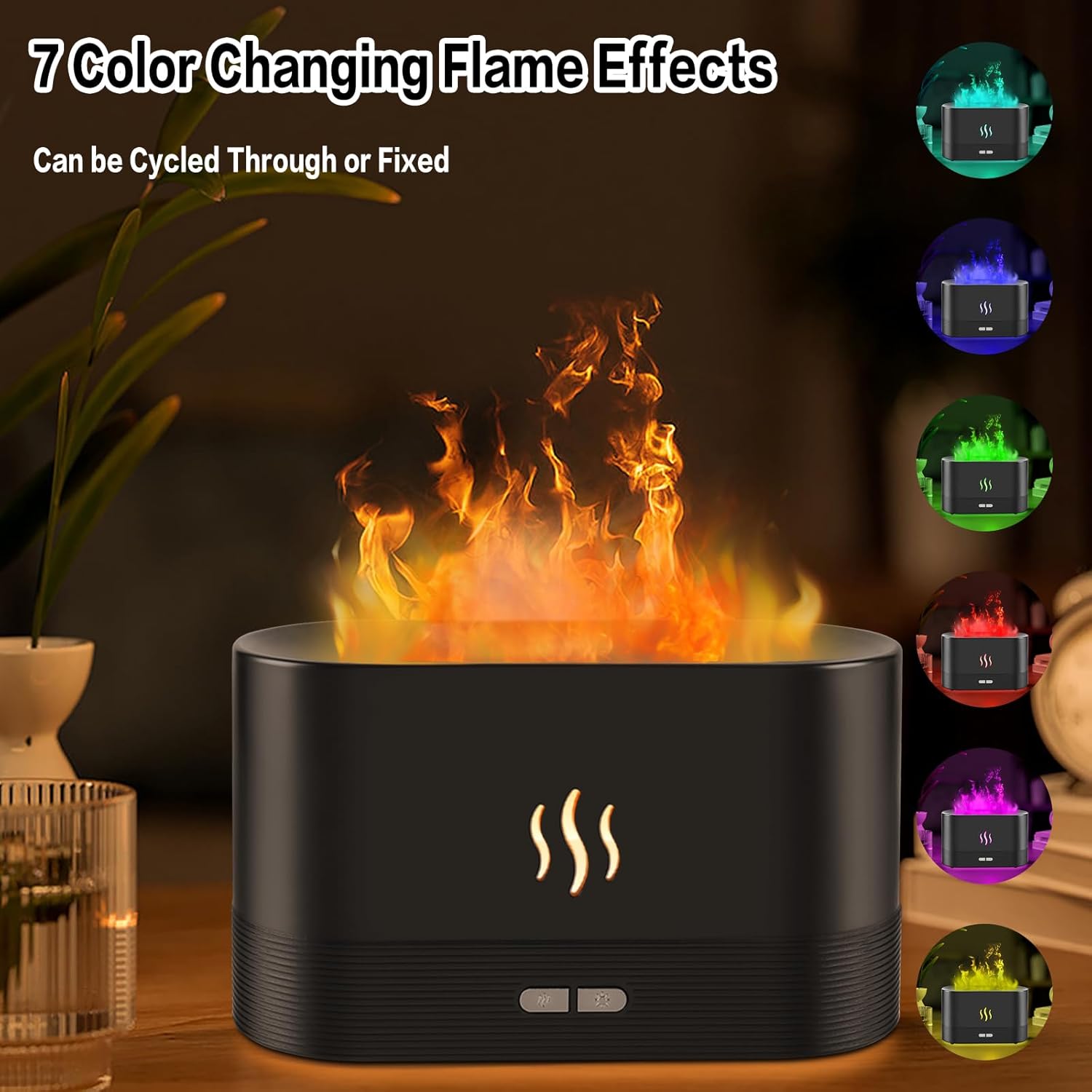 Depulat RGB Flame Diffuser HumidifierUltrasonic 300ml Fire Diffuser Automatic Power-Off Protection with Timer, Adjustable Brightness