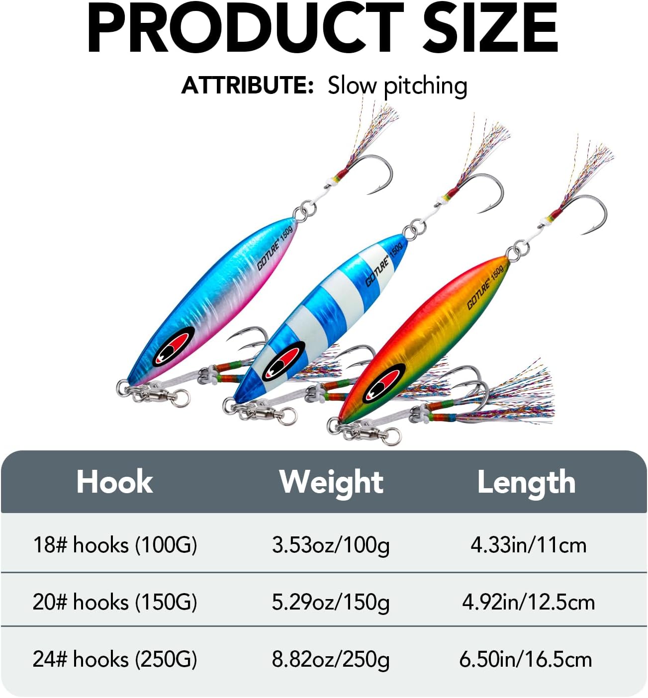 Goture Jig Lento Plano Otoño Luminoso Plomo Vertical Jig Señuelo Artificial de Agua Salada Señuelo de Pesca con Dos Asistencias Mustad Gancho para