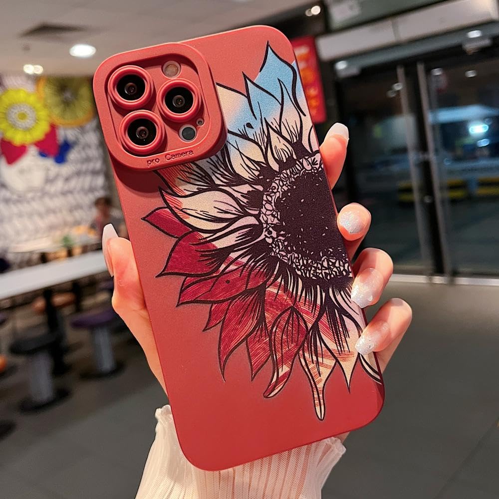 MINSCOSE Funda compatible con iPhone 13 Pro Max, bonito diseño pintado de girasol, delgada, suave, silicona líquida, floral, lisa, protección de