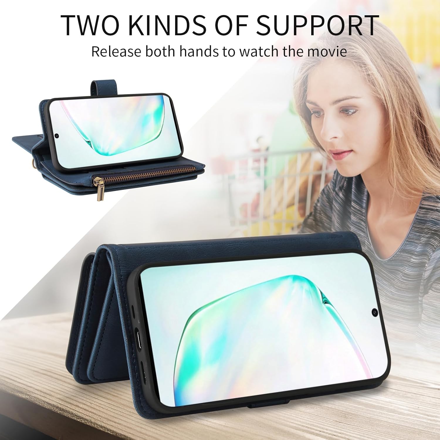 Asuwish Funda de teléfono para Samsung Galaxy Note 10 5G con protector de pantalla de vidrio templado y correa para la muñeca, soporte para tarjeta