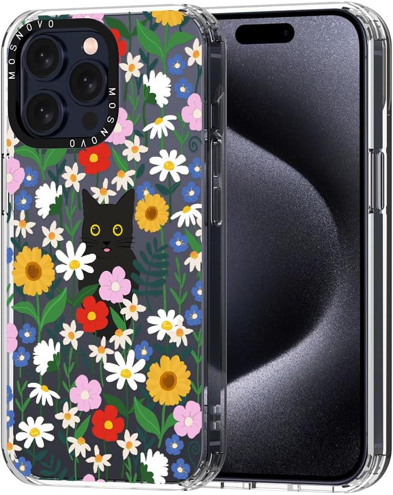 MOSNOVO Buffertech – Funda compatible con iPhone 15 Pro Max, impacto de caída de 6.6 pies, tecnología antidesprendimiento, funda transparente de