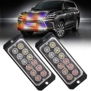 Teguangmei Luces estroboscópicas LED de emergencia, 2 x 12 LED rojoámbarblancoazul, montaje en superficie, rejilla intermitente, advertencia de Teguangmei Luces estroboscópicas LED de emergencia, 2 x 12 LED rojoámbarblancoazul, montaje en superficie, rejilla intermitente, advertencia de