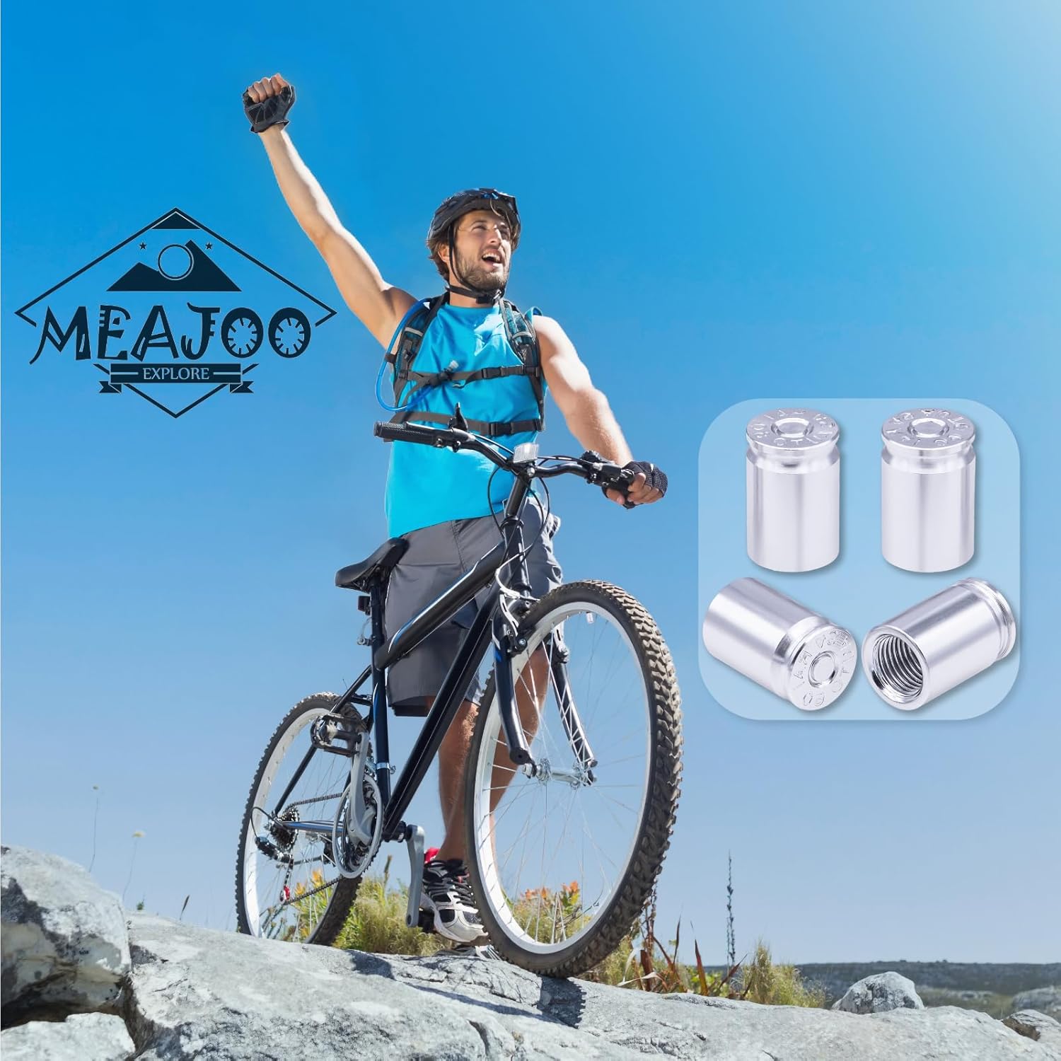 MEAJOO 4 tapas de vástago de válvula de neumático con carcasa tipo bala, tapa de vástago de aire de automóvil de aleación de aluminio, cubiertas