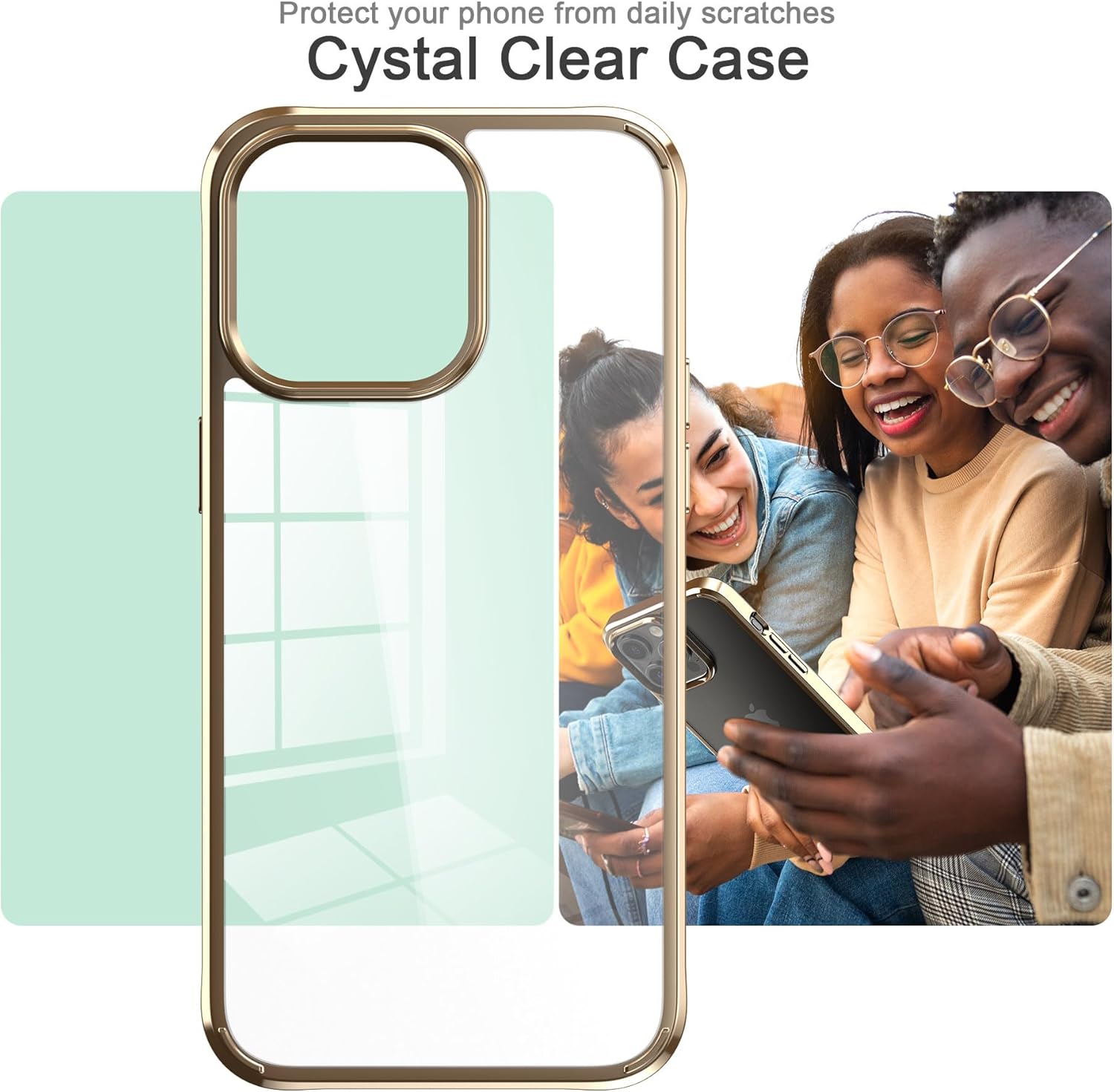 Foluu Funda ultradelgada para iPhone 15 Pro de 6.1 pulgadas con protector de pantalla de vidrio templado y protector de lente de cámara, chapado