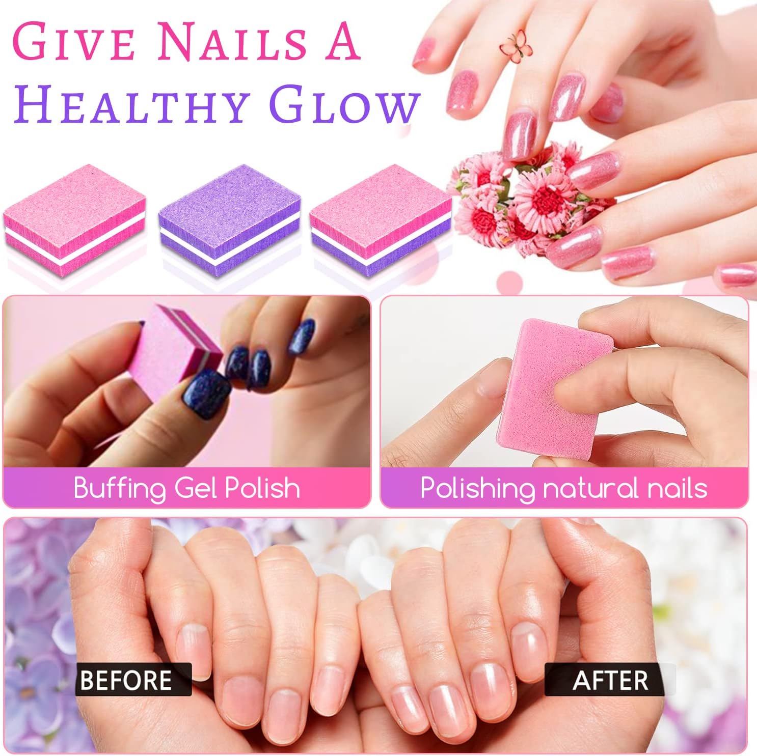 50 mini pulidores de uñas, grano 100180 a granel para uñas naturales y esmalte de gel, pulido de uñas, juego portátil de doble cara para pulir y