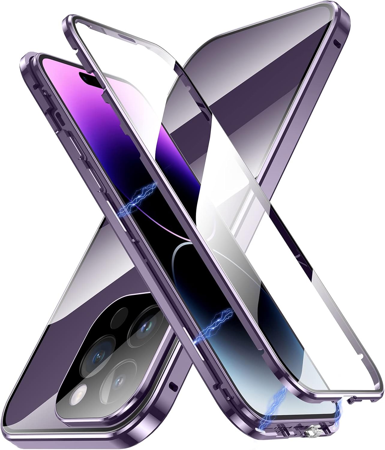 Jonwelsy Funda para iPhone 14 Pro Max, 360 grados frontal y trasera, vidrio templado transparente, protección de cuerpo completo, absorción