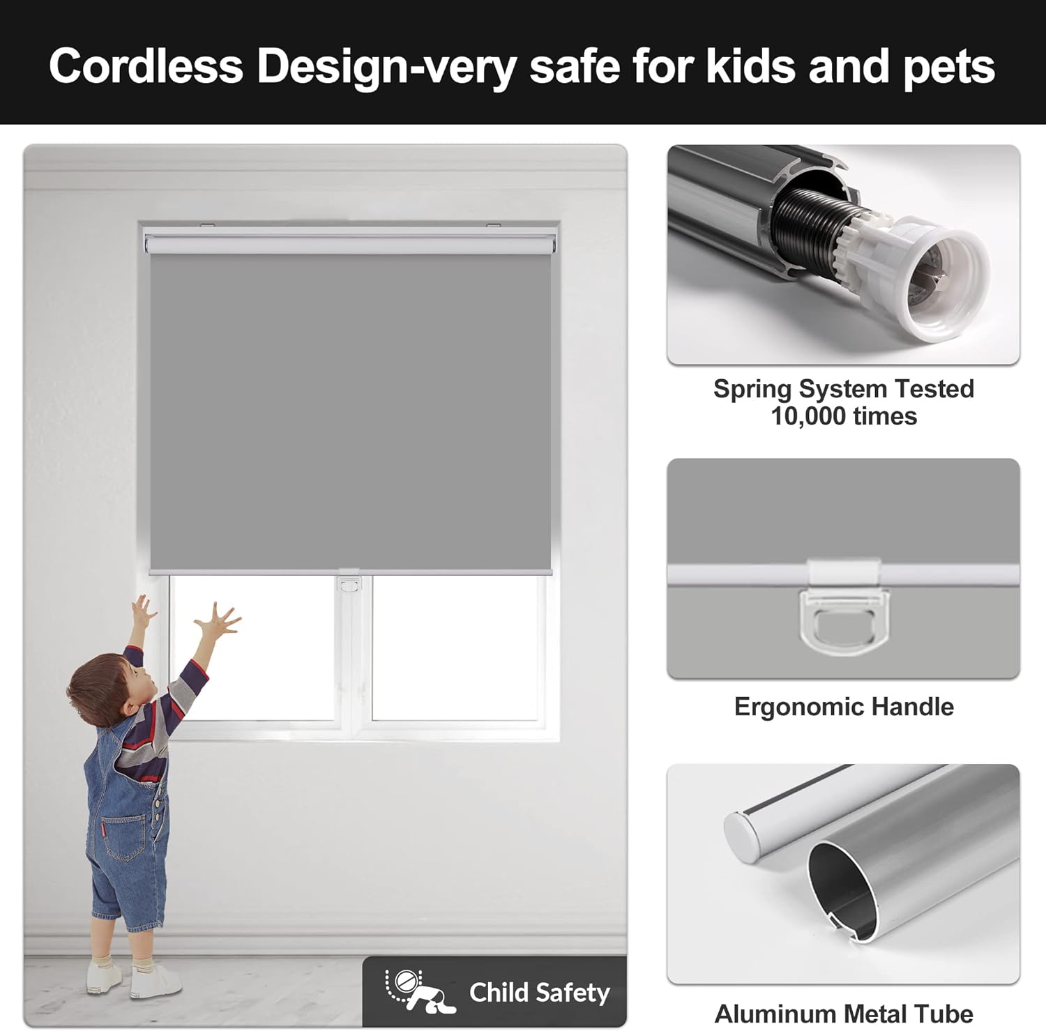 BERISSA Persianas enrollables opacas para ventanas, sin cordón, con protección UV, ahorro de energía, oscurecimiento de habitación, para ventanas,