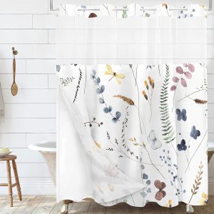 Cortina de ducha floral sin gancho con forro a presión, bonitas flores de mariposa sin gancho, juego de cortinas de ducha de tela para baño, cortina Cortina de ducha floral sin gancho con forro a presión, bonitas flores de mariposa sin gancho, juego de cortinas de ducha de tela para baño, cortina