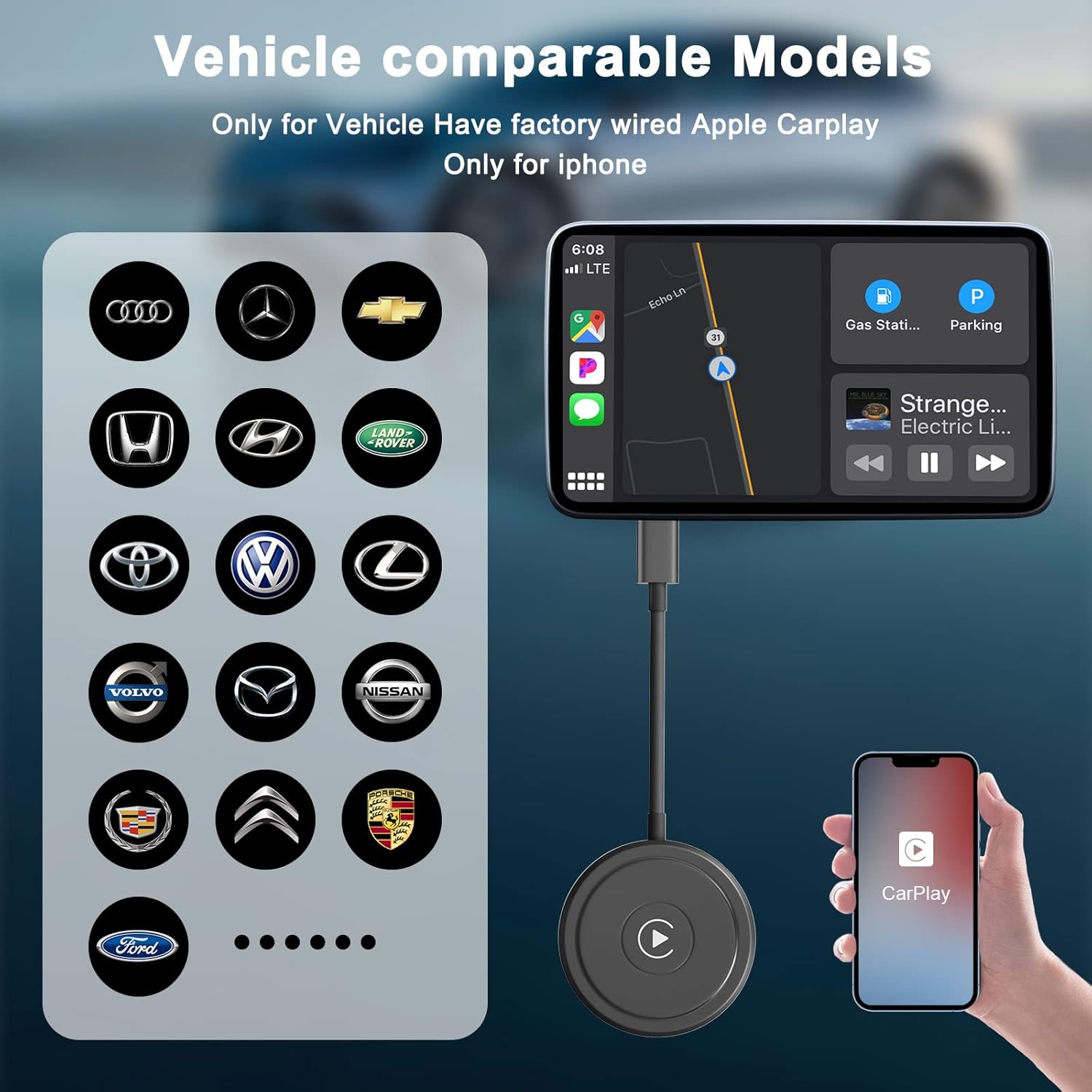 Apple Carplay – Adaptador inalámbrico 2022 actualizado Apple CarPlay Dongle para el CarPlay original con cable del automóvil, convierte el CarPlay