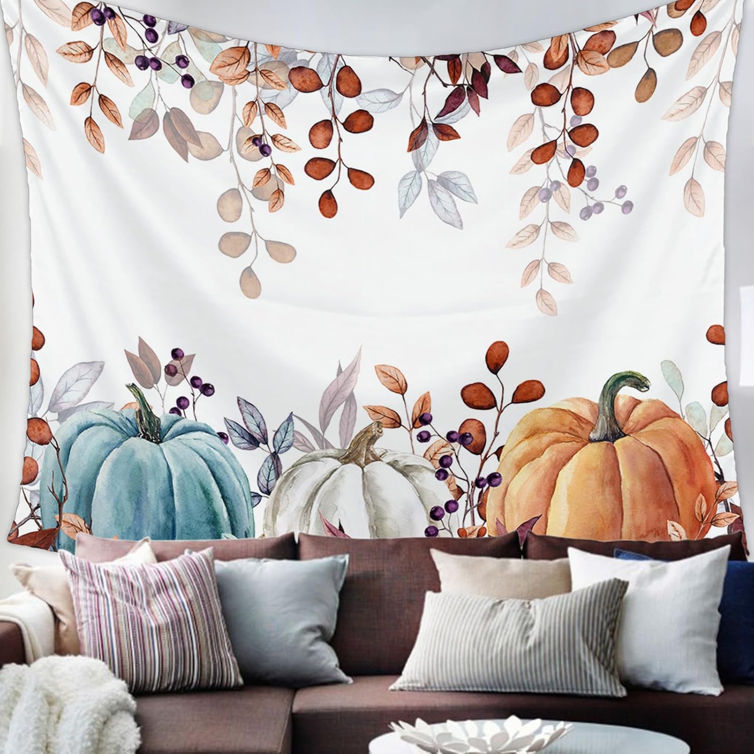Tapiz de otoño para colgar en la pared, tapiz de hojas de arce de otoño, tapiz estético de cosecha de calabazas, tapiz para dormitorio, sala de