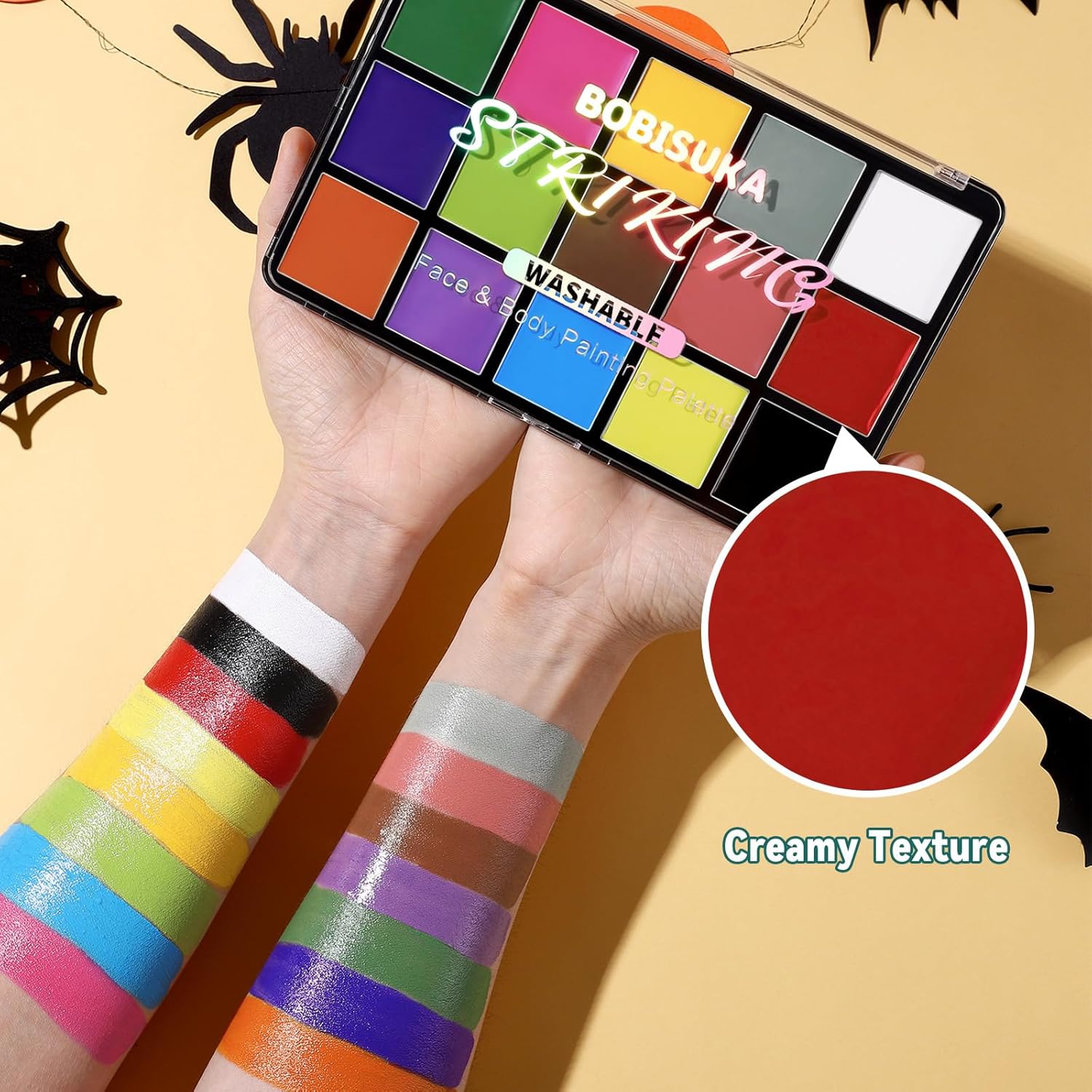 BOBISUKA Pintura facial y corporal, paleta de pintura facial profesional de 15 colores para teatro de arte, fiesta de Halloween, cosplay, payaso,