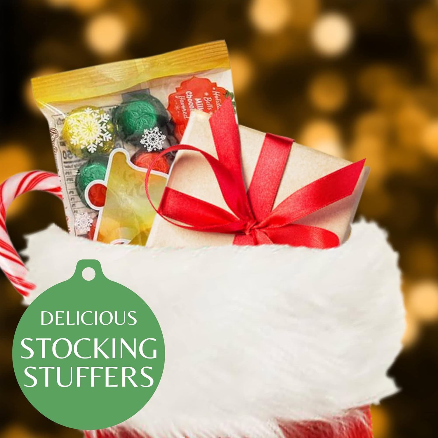 Chocolates navideños envueltos individualmente, golosinas de Navidad de tamaño bocado, recuerdo de fiesta, relleno de calcetines y más, 4.5 onzas,