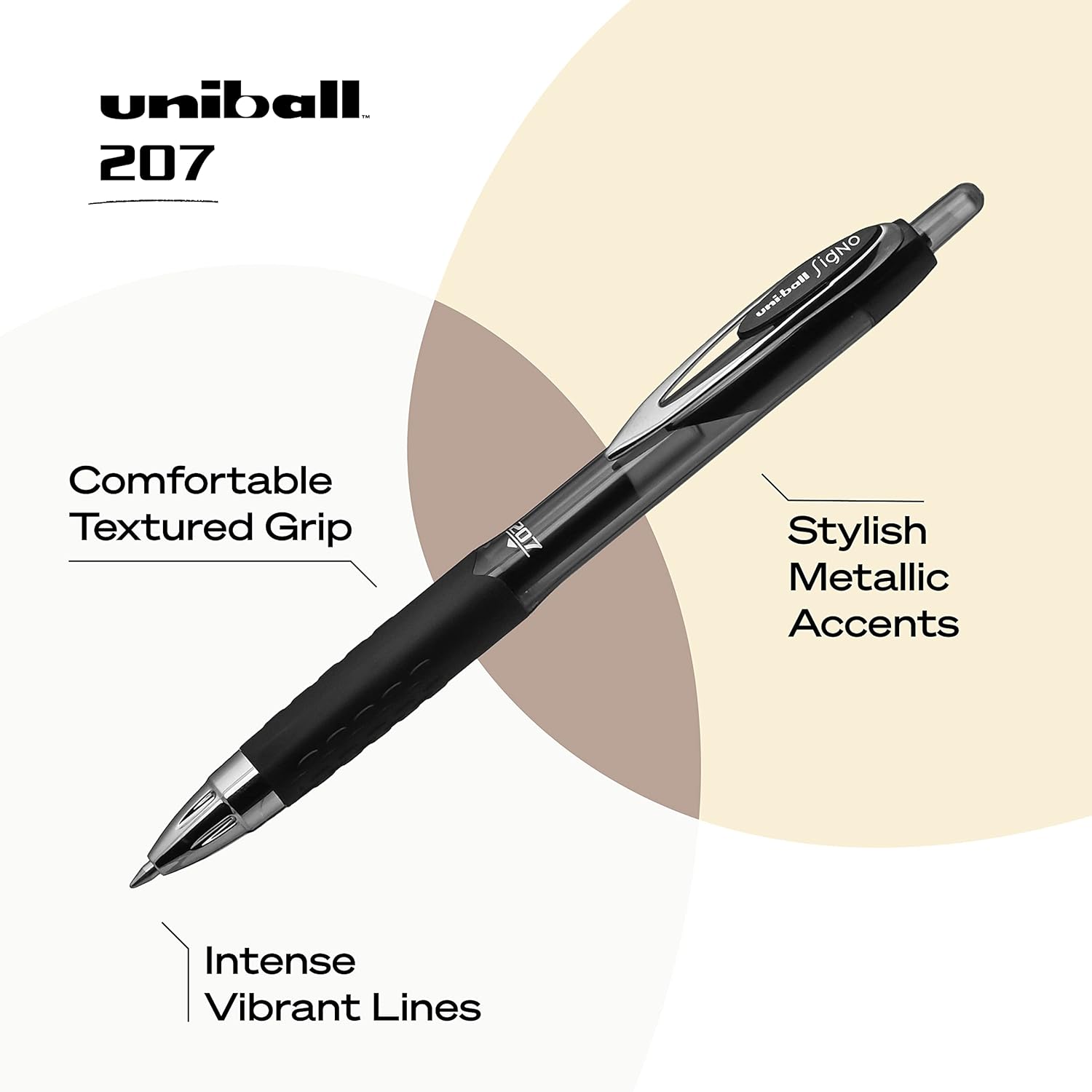 Uniball Jetstream RT – Paquete de 3 bolígrafos negros finos de 0.028 in y bolígrafo de gel Uniball Signo 207, paquete de 12 bolígrafos negros